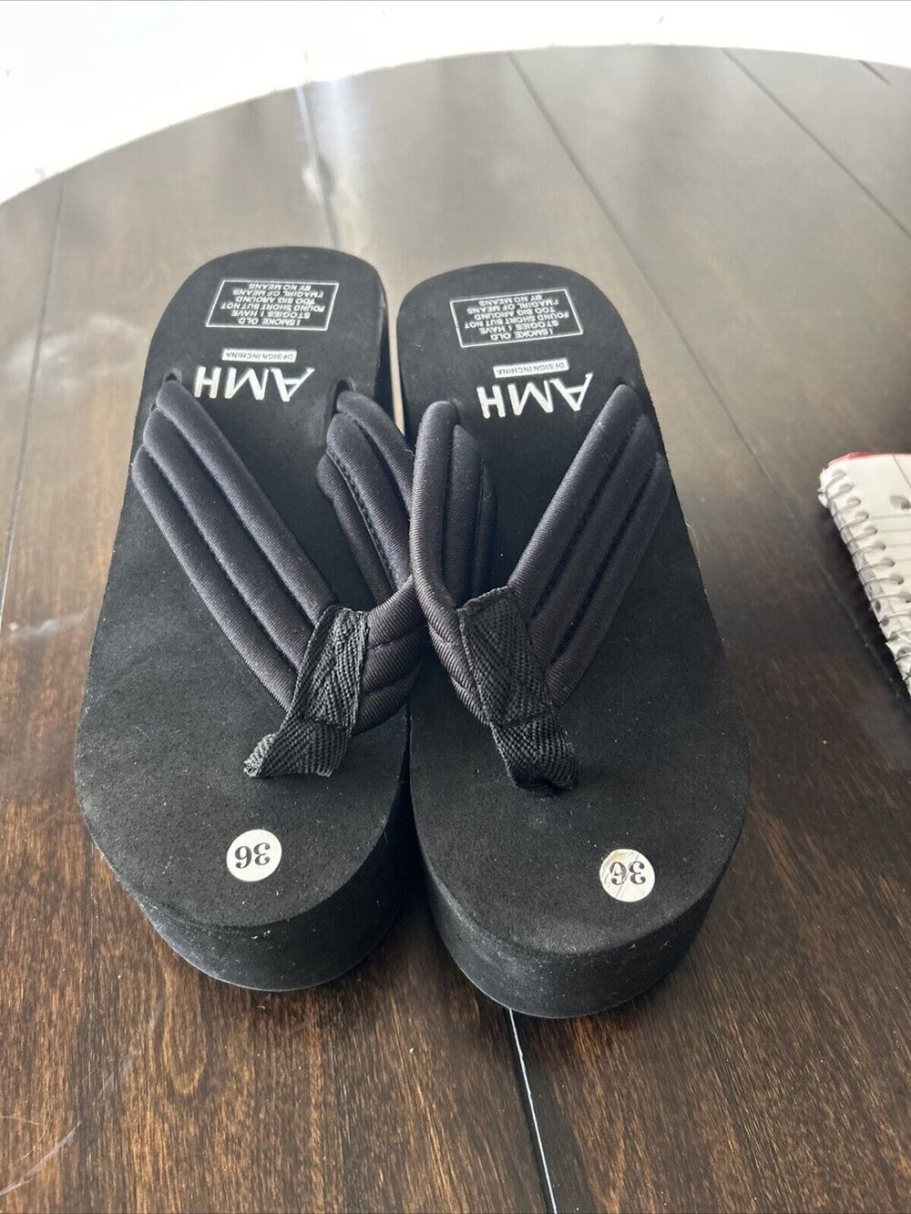 Amh Black Platform Sandals Size 36 4 Y2K 90’s Gen Z Heel New With Defects